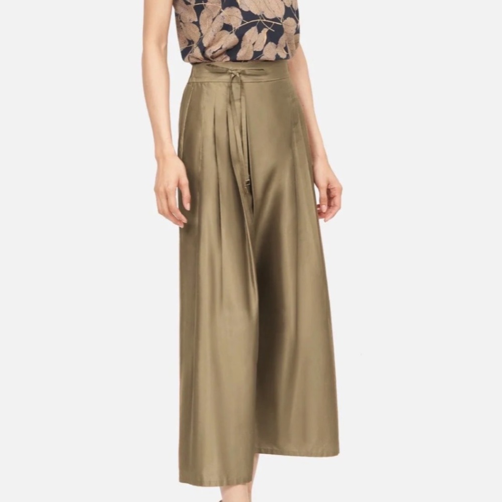NWT Jim Thompson Silk Olive Green Fisherman Wide-Leg Pants